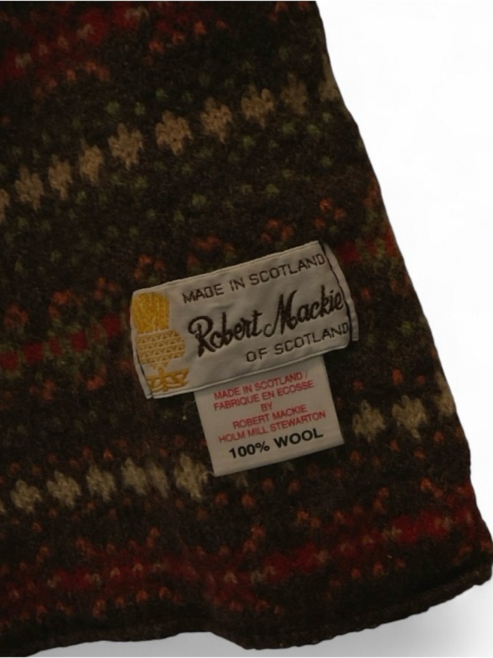 Vintage 100% Wool ROBERT MACKIE Geometric Patterned Scarf Brown Multicolor Scarf